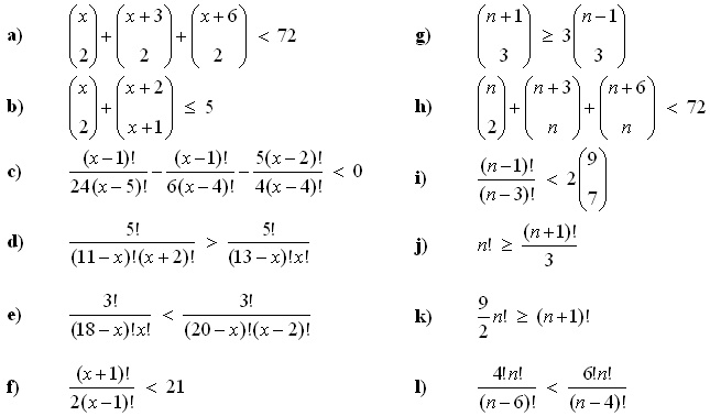 Combinatorial equations and inequalities - Exercise 3